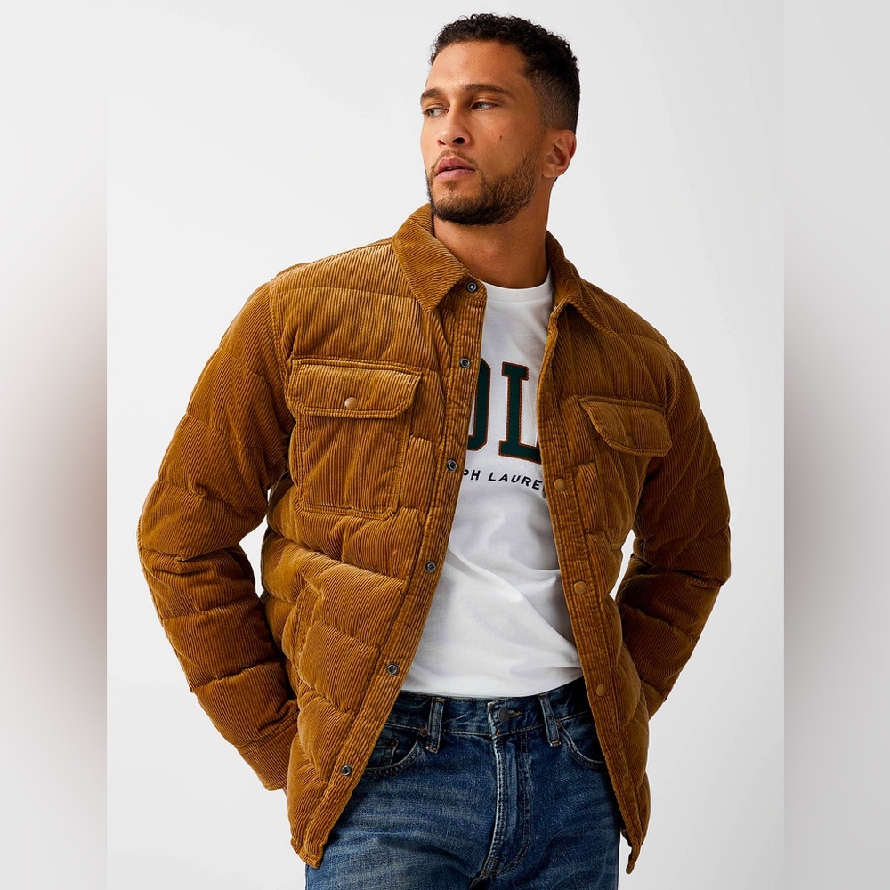 Polo By Ralph Lauren Quilt Corduroy Down Jacket XL Tall Honey